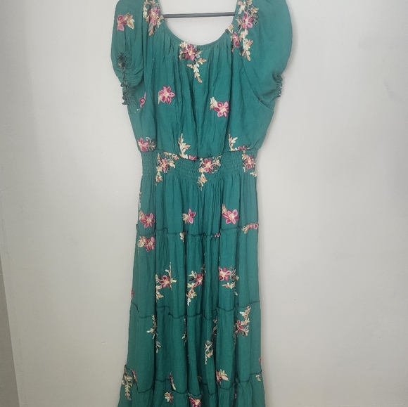 Anthropologie Size 2X Kindred green floral embroidery maxi dress - Picture 9 of 11